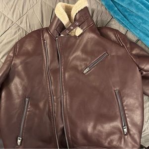 Guess Offset faux leather sherpa Jacket